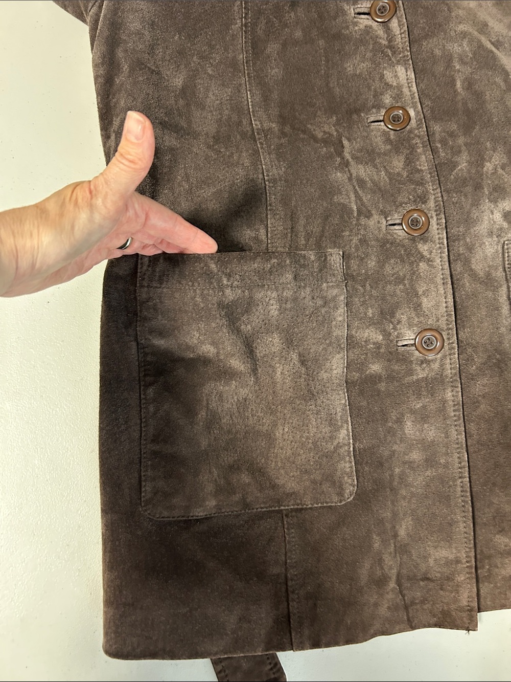 Vintage Brown Suede Leather Belted Jacket - Picture 10 of 15